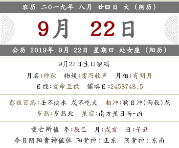 2019年農歷八月二十四時辰吉兇宜忌情況(圖文)