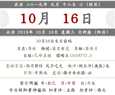 2019年農歷九月十八喜神方位查詢(圖文)