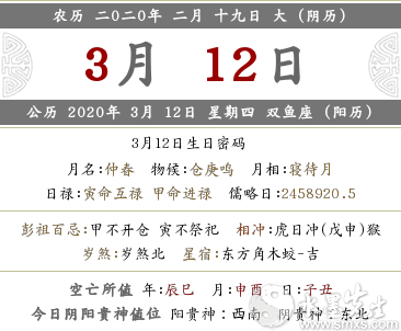 2020年二月十九·3月12日子怎么樣 黃歷分析！(圖文)